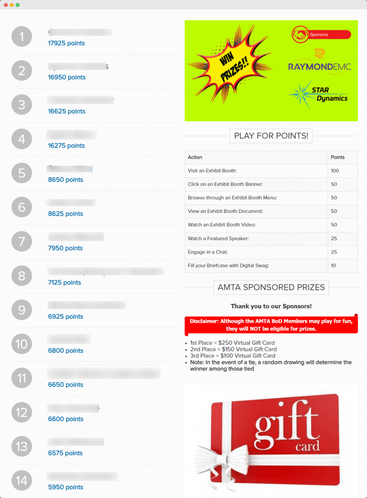 an image of amta's leaderboard