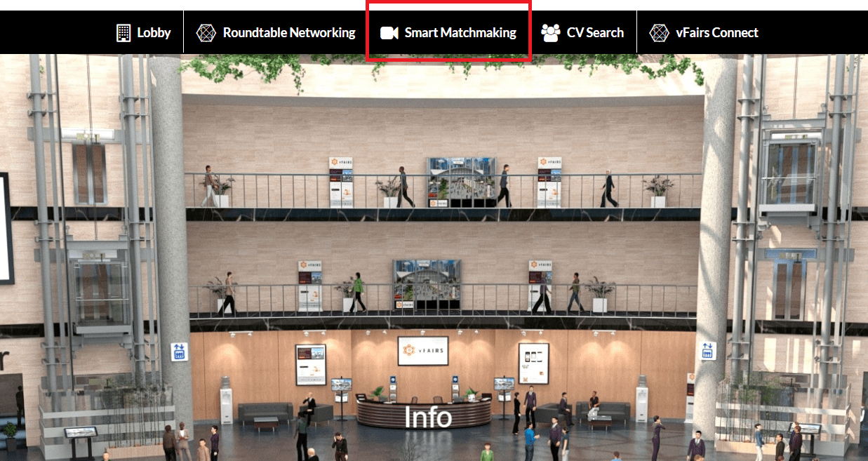 This image shows the Smart Matchmaking tab on the event navigation bar on the vFairs platform